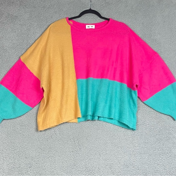Adora Color Block Sweater - Pink, Blue, Yellow Size Medium - Picture 9 of 10